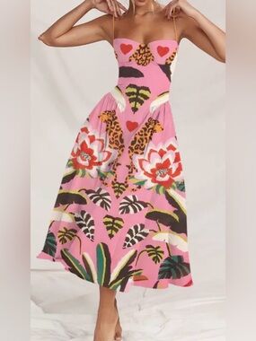 Vibrant Pink Floral & Animal Print Maxi Dress